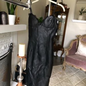 Black leather midi dress